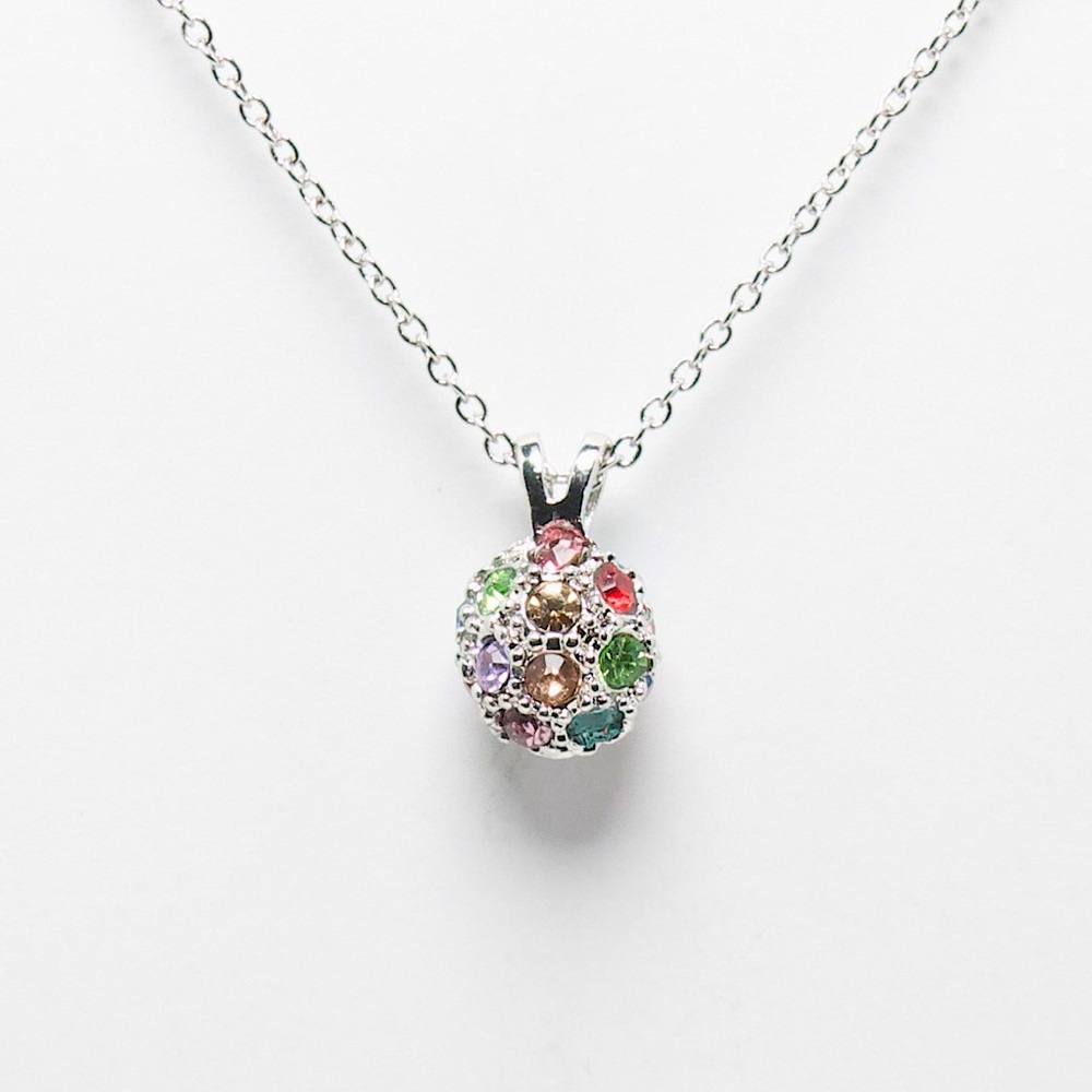 Rainbow Accented Disco Ball Pendant Necklace